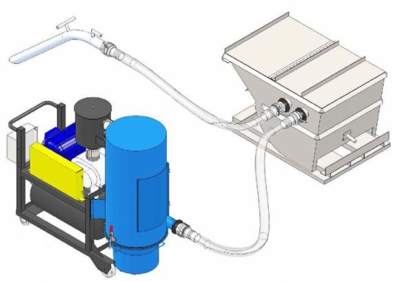 DVP with Sealed Hopper for vacuuming large quantities.